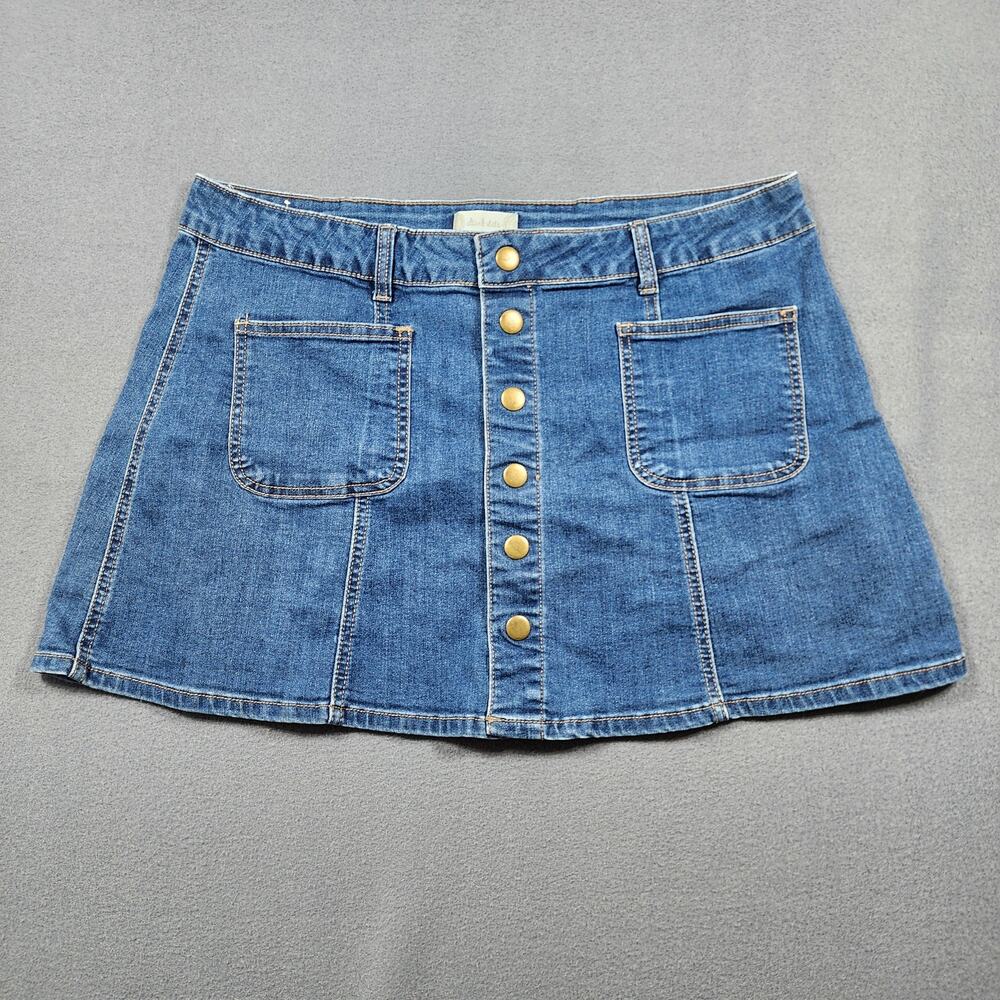 Altard State Womens Jean Skirt Large Blue Denim Snap Mini Festival Rockabilly